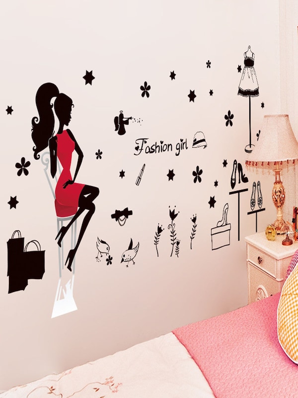 Wall Sticker Fashion Girl Pattern Wall Decor Home Decorative - Moda Vestido - HD Wallpaper 