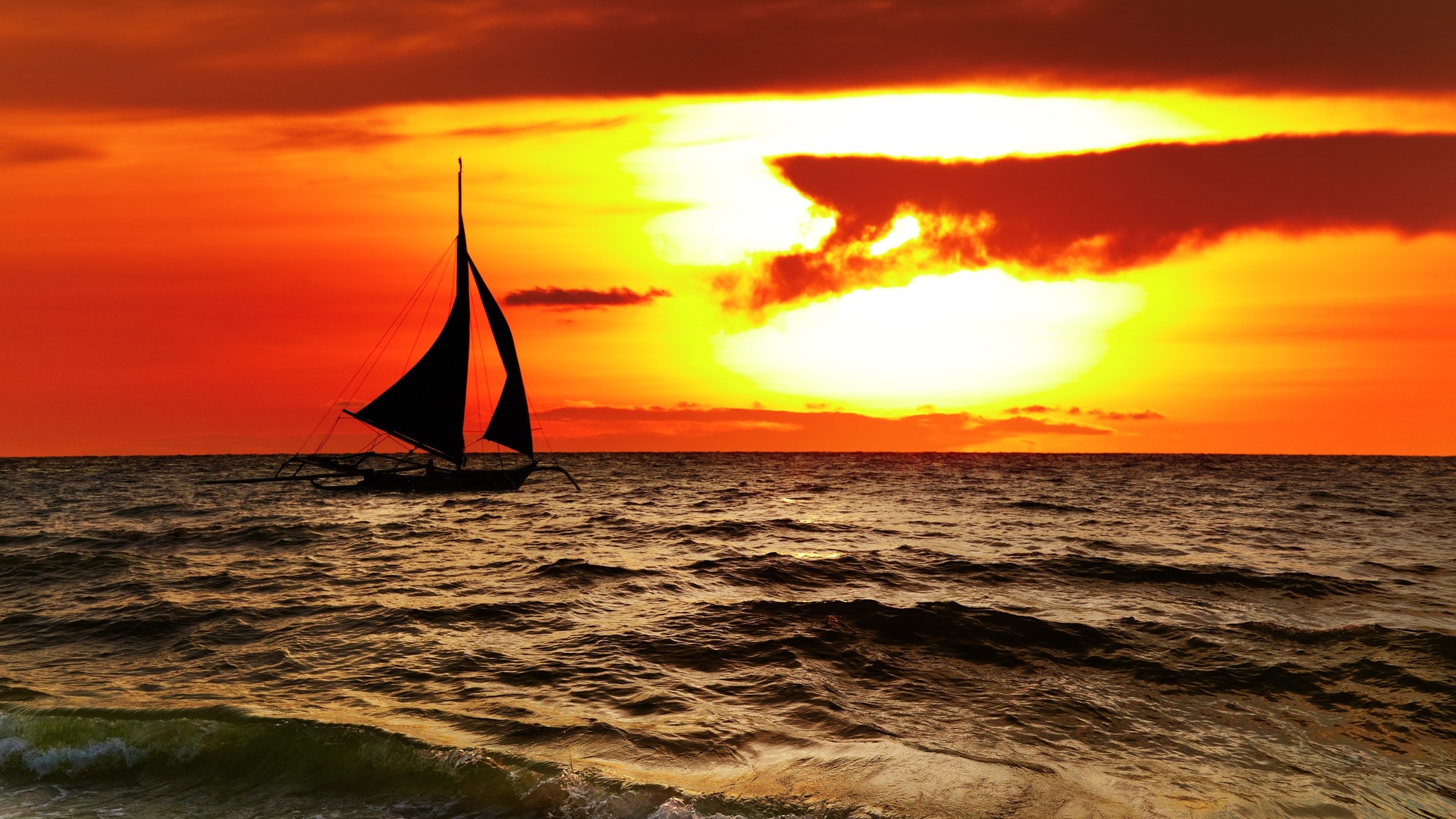 Sea, Scenery Sunset, Boracay, Clouds, Landscape, Sailboat, - Beautiful Scenery In The Philippines - HD Wallpaper 