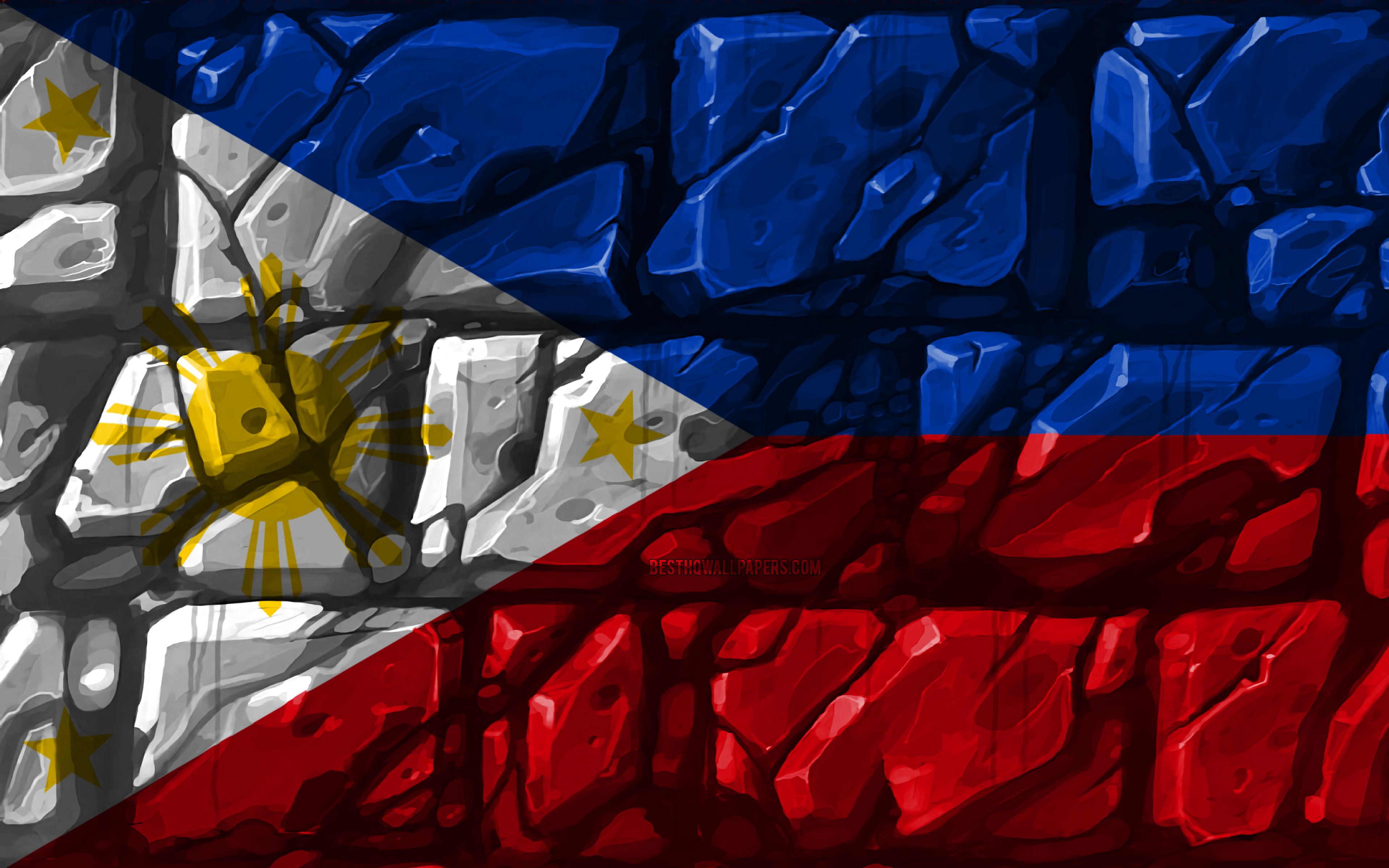 Philippines Flag, Brickwall, 4k, Asian Countries, National - High Resolution Philippine Flag Wallpaper Hd - HD Wallpaper 