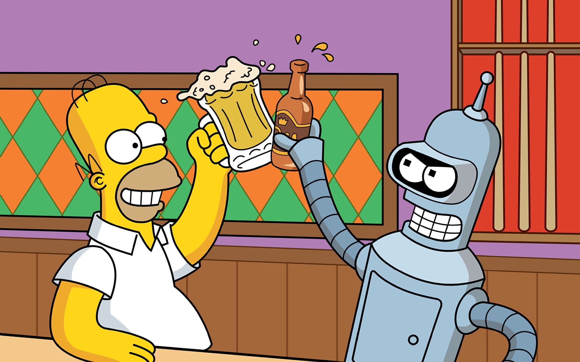 Homer Simpson And Bender - HD Wallpaper 