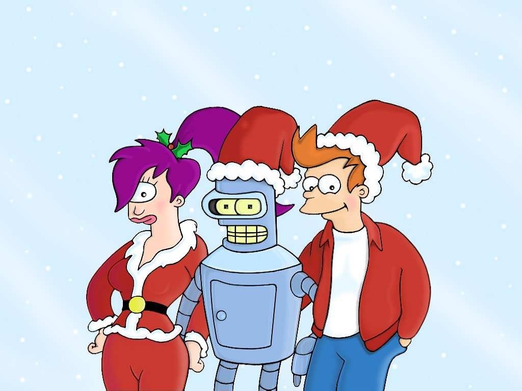 Tv Futurama Bender Fry Christmas Turanga Leela Santa - Futurama Christmas - HD Wallpaper 