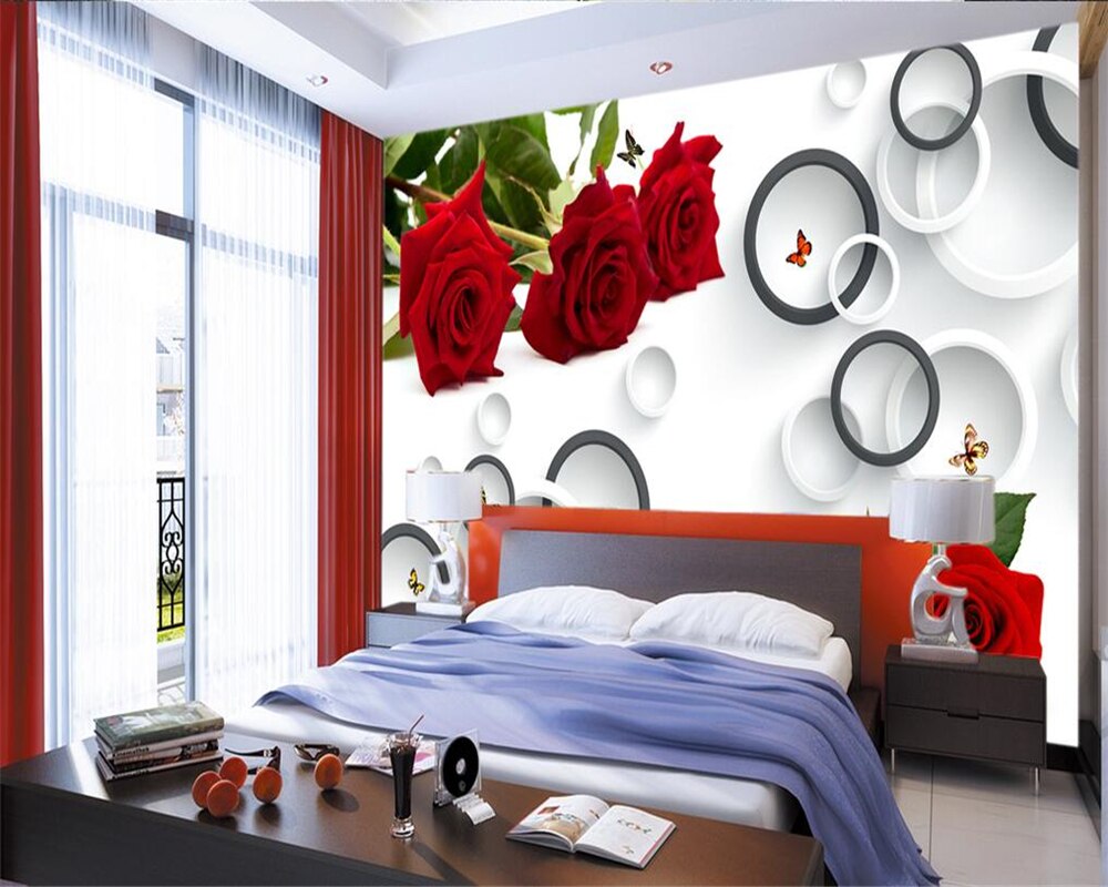 3d Pink Rose Flower Wallpaper In Bedroom - HD Wallpaper 
