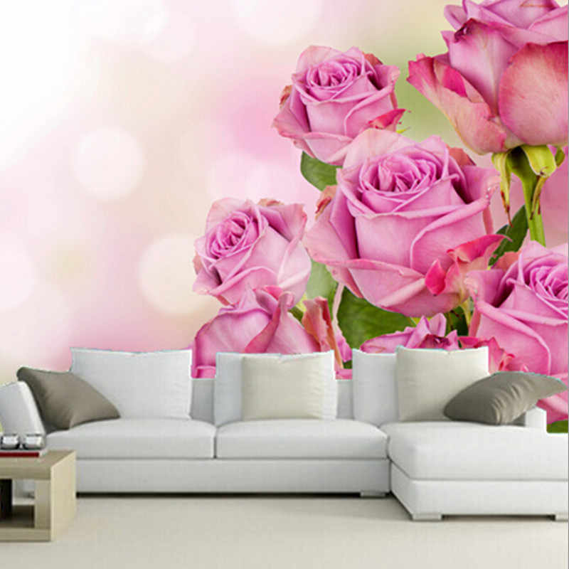 Custom 3d Murals,beautiful Pink Color Roses Flowers - Beautiful Pink Rose Flowers 3d - HD Wallpaper 