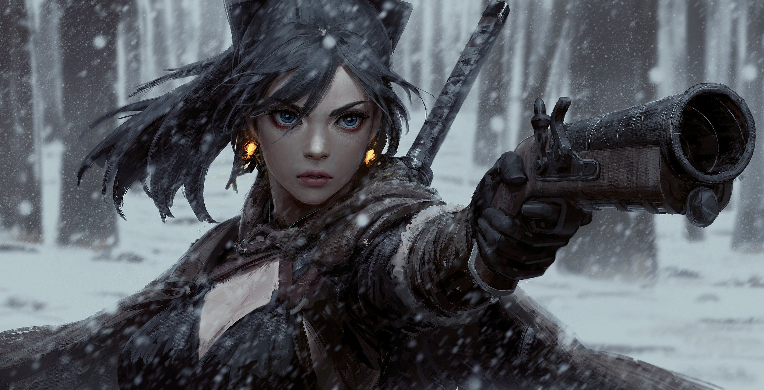 Girl With Pistol And Katana - Guweiz Art - HD Wallpaper 