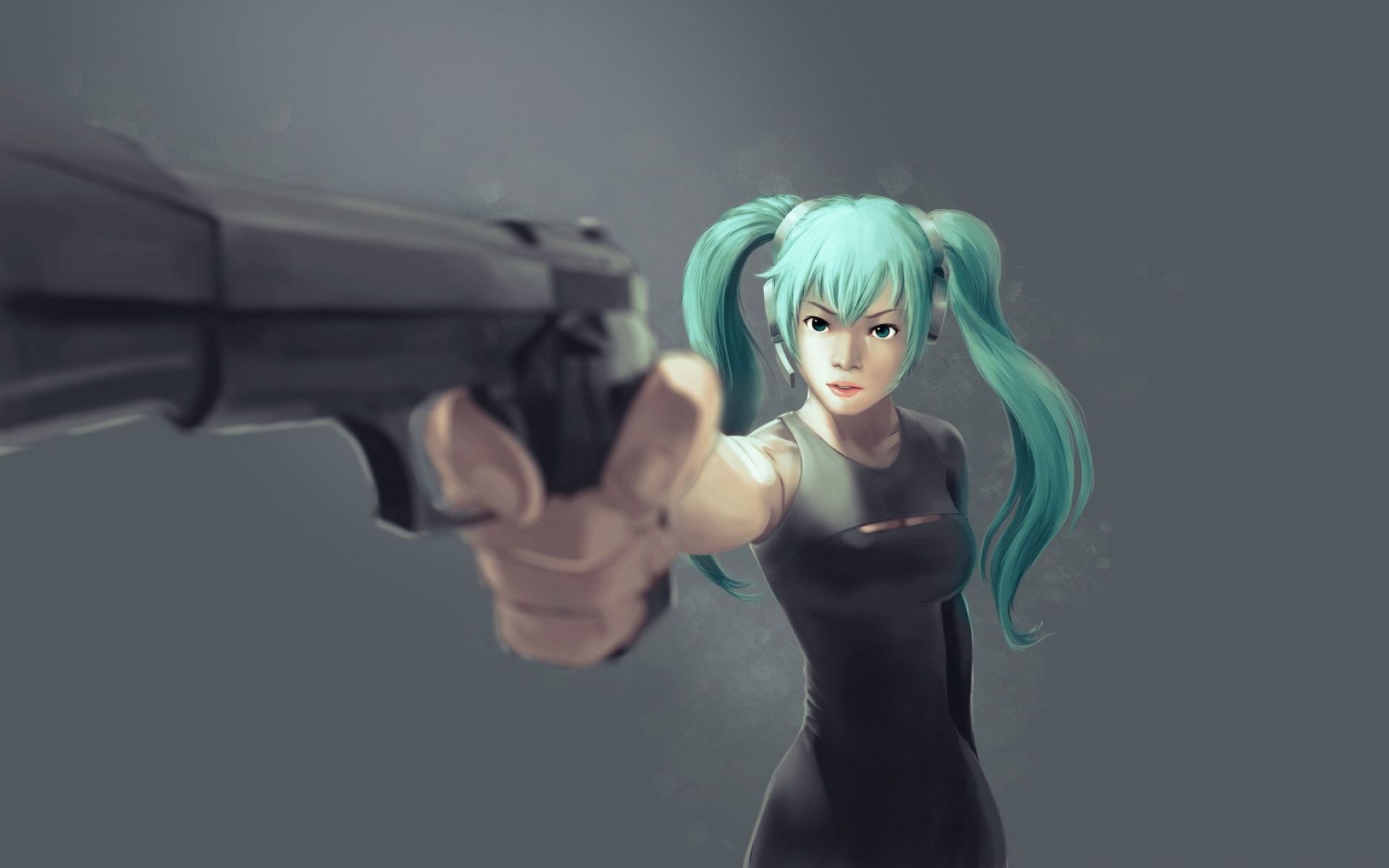Art Girl Gun Anime Wallpaper Wallpaper - Hatsune Miku Con Una Pistola - HD Wallpaper 