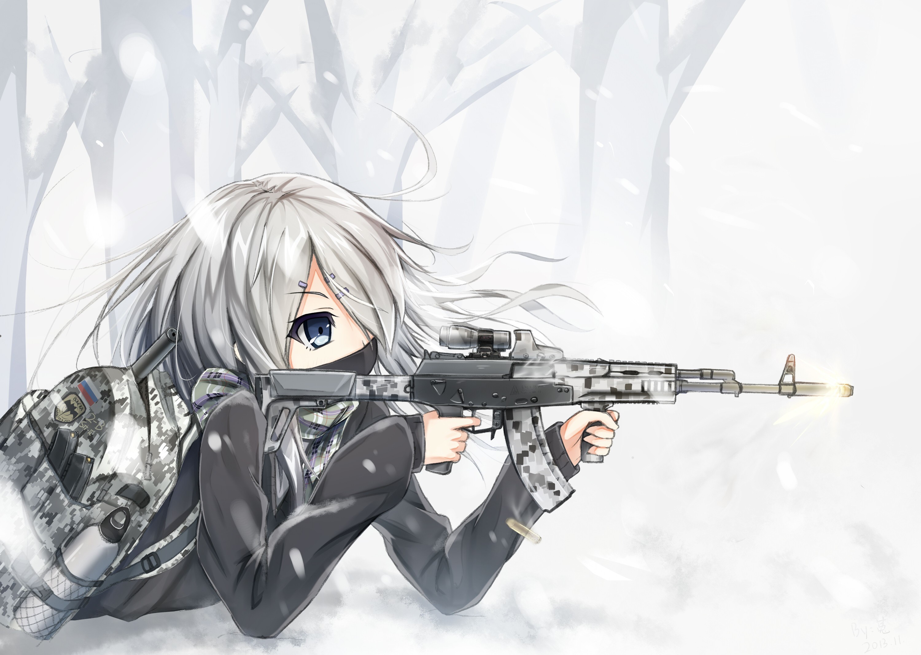 Anime Anime Anime Girls Gun Weapon Gray Hair Snow Forest - Kissed By The Baddest Bidder Bidders - HD Wallpaper 