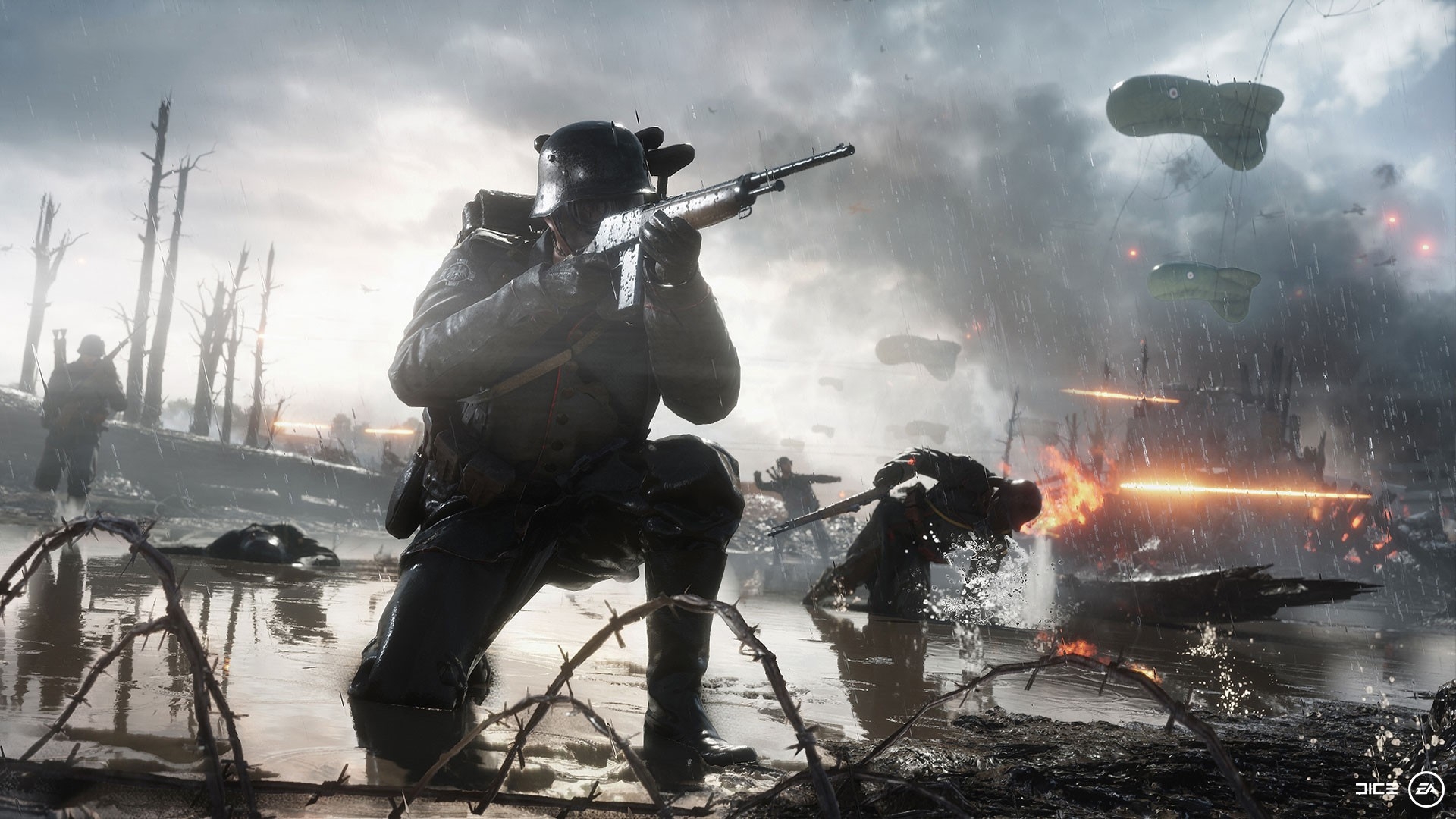 Battlefield 1, Zeppelins, Guns, Soldiers, Mask - Battlefield No Man's Land - HD Wallpaper 