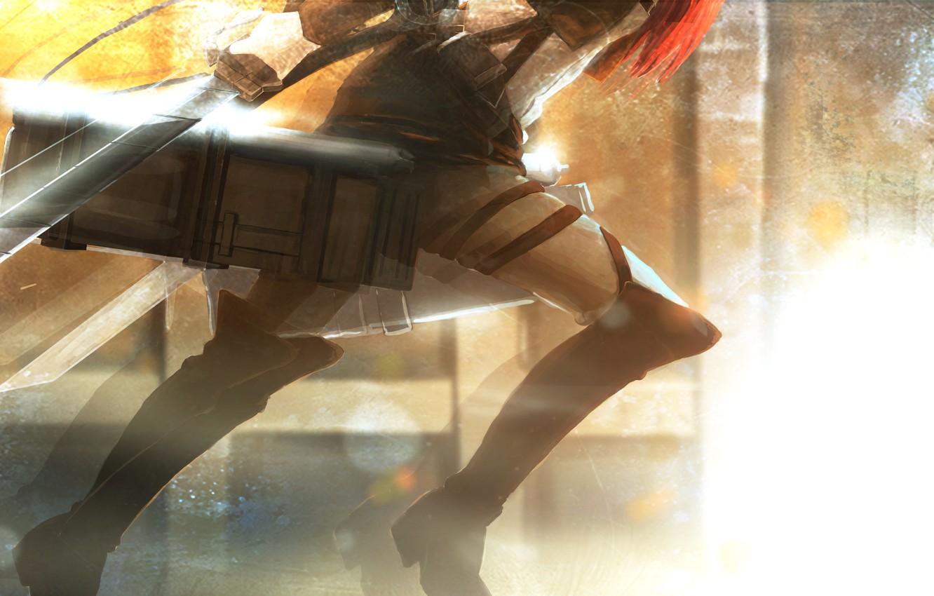 Photo Wallpaper Feet, Boots, Scarf, Running, Swords, - Attack On Titan - HD Wallpaper 