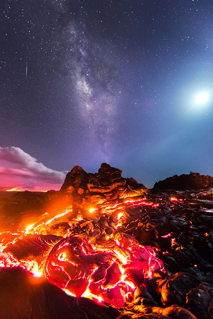 Lava Milky Way Meteor Moon Mike Mezeul Ii Hawaii - Lava Meteor Milky Way - HD Wallpaper 