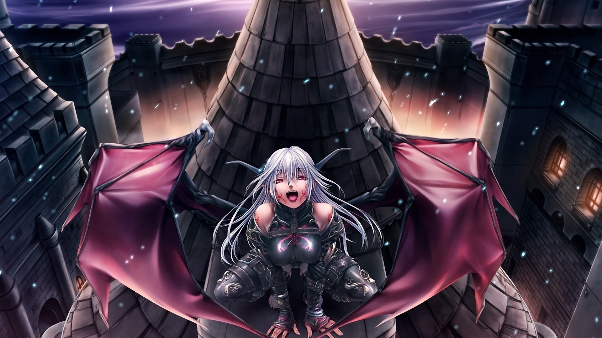1920x1080, Women Snow Wings Castles Night Demons Devil - White Haired Demon Girl - HD Wallpaper 