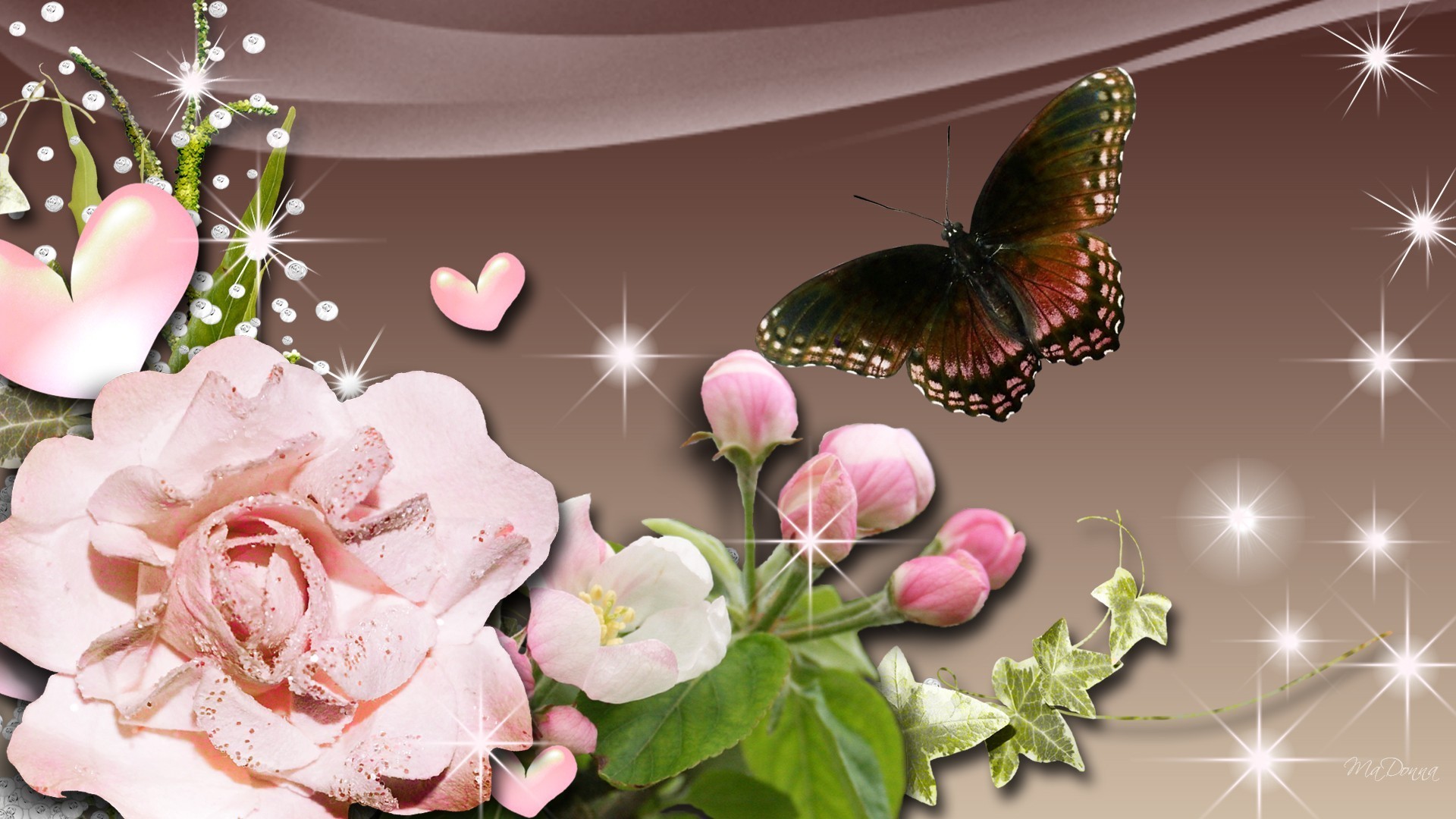 Ivy Persona Glow Diamonds Summer Butterfly Pink Hearts - Garden Roses - HD Wallpaper 