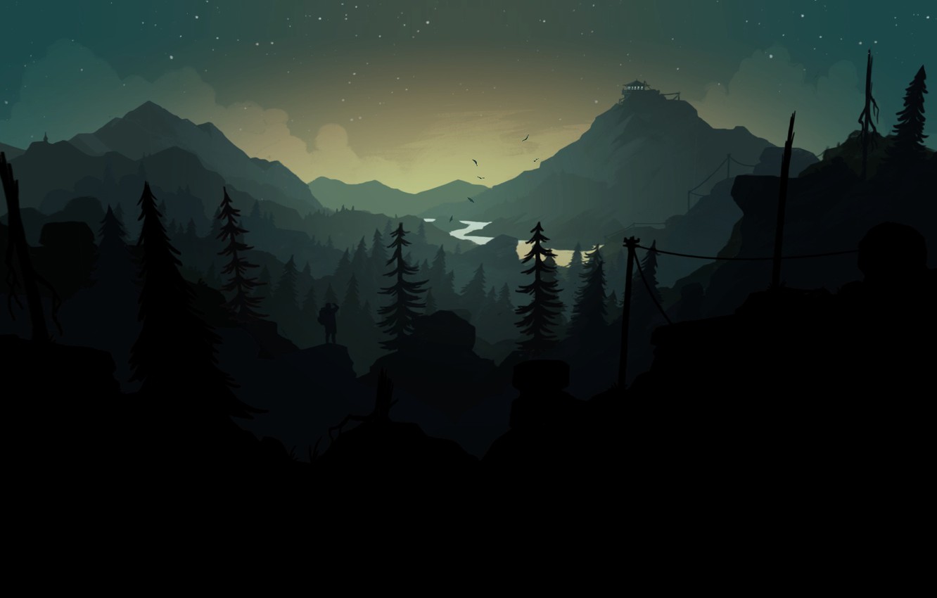 Photo Wallpaper Mountains, Night, Stars, The Game, - Firewatch Wallpaper 1080p - HD Wallpaper 
