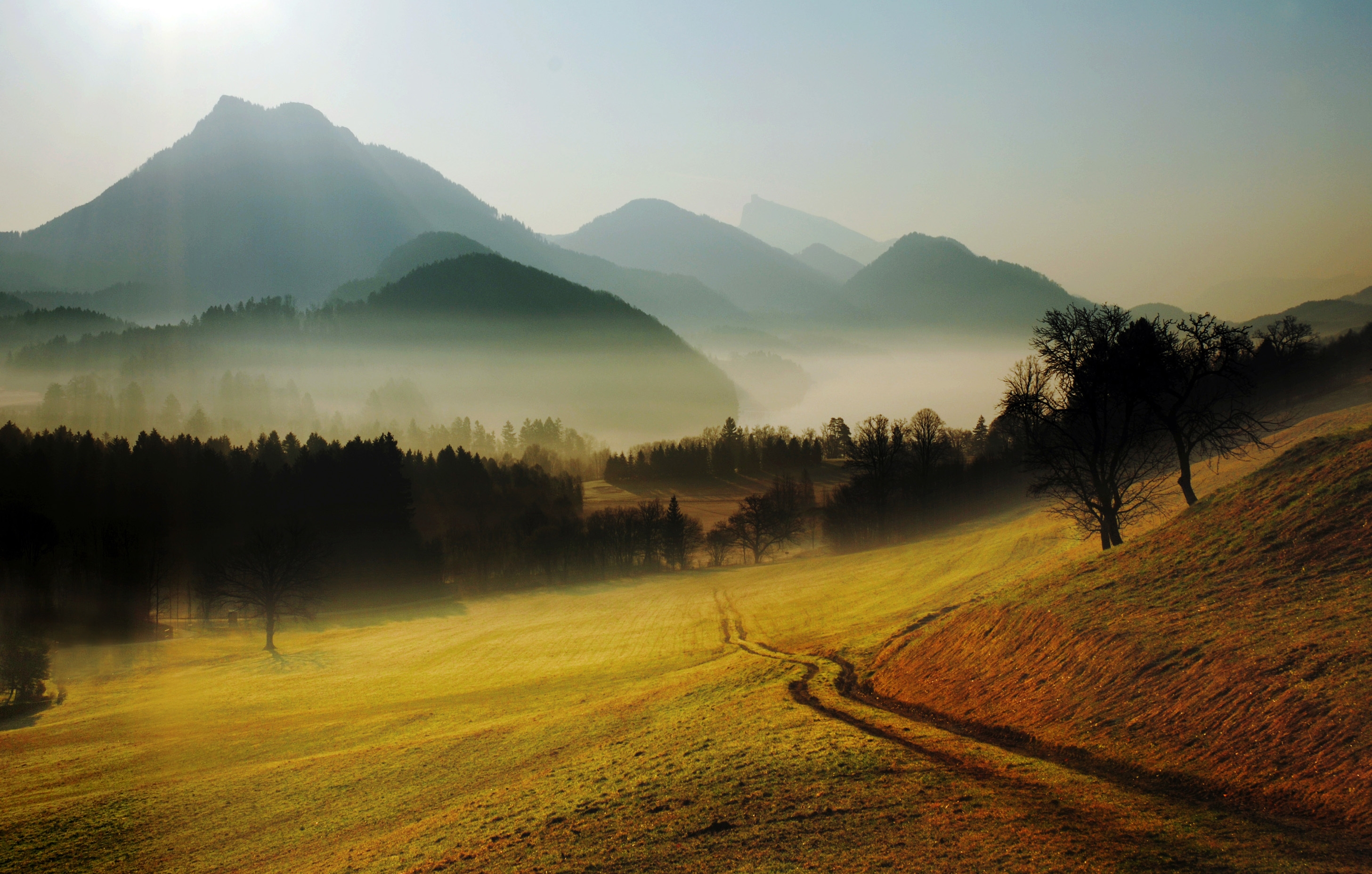 Wallpaper Hills, Mountains, Road, Country, Morning, - Hills Wallpaper Desktop - HD Wallpaper 