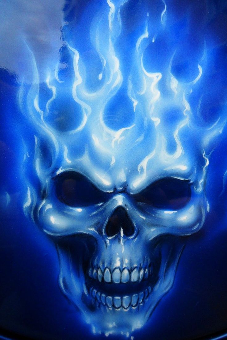 Skull With Blue Flames - HD Wallpaper 