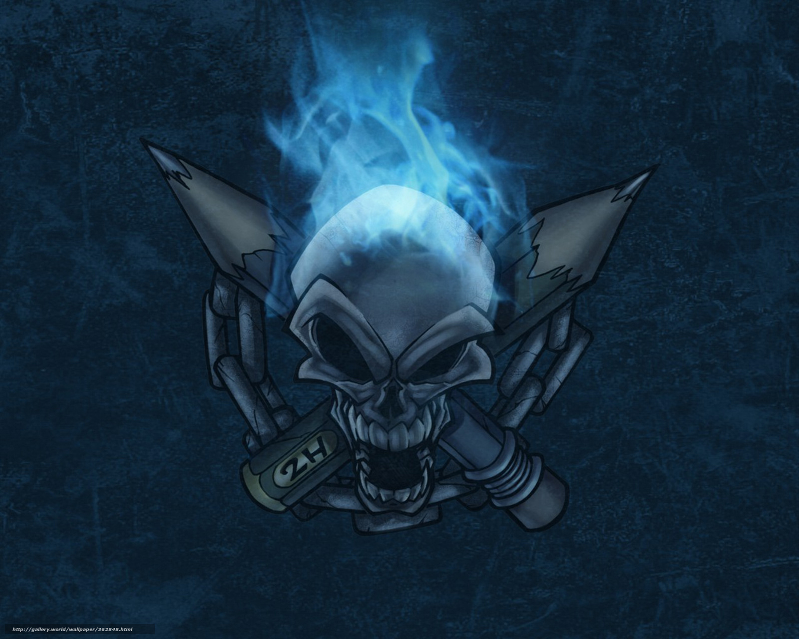 Download Wallpaper Skull, Blue Flame, Pencils, Chain - Sceltan 3d - HD Wallpaper 
