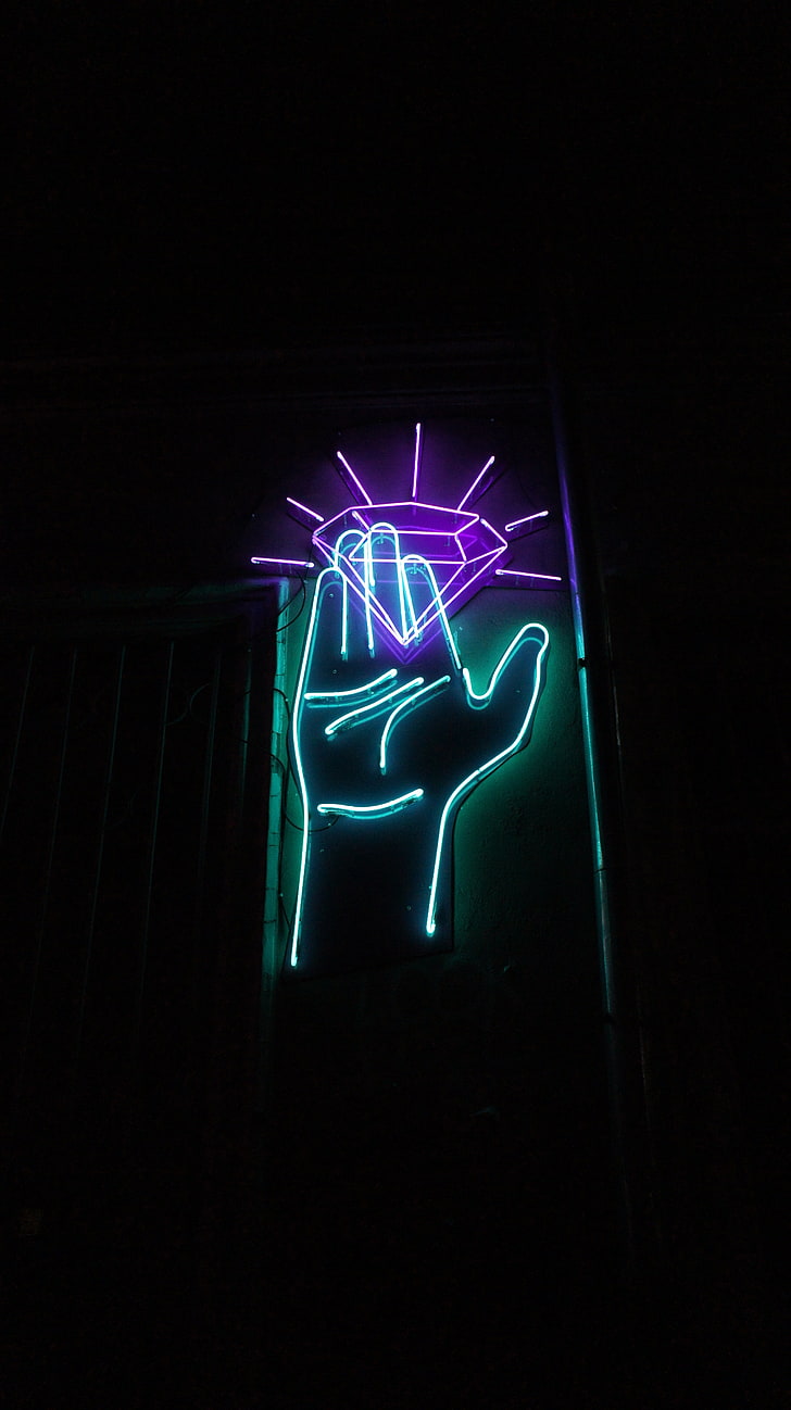 Hand And Diamond Signage, Neon, Backlight, Neon Light, - Diamond Keren - HD Wallpaper 