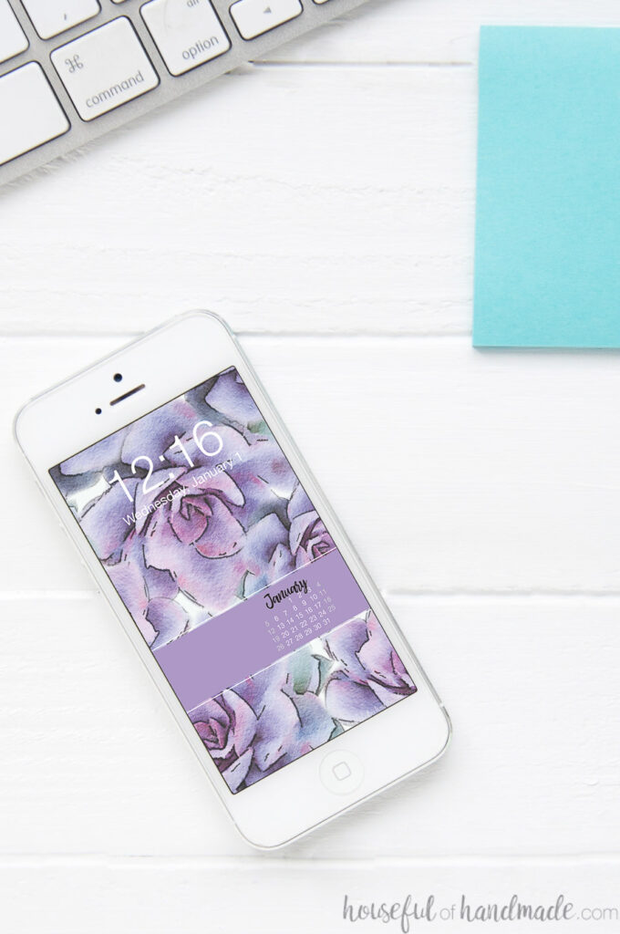 Iphone With Purple Watercolor Succulent Print On The - January 2020 Iphone Background - HD Wallpaper 