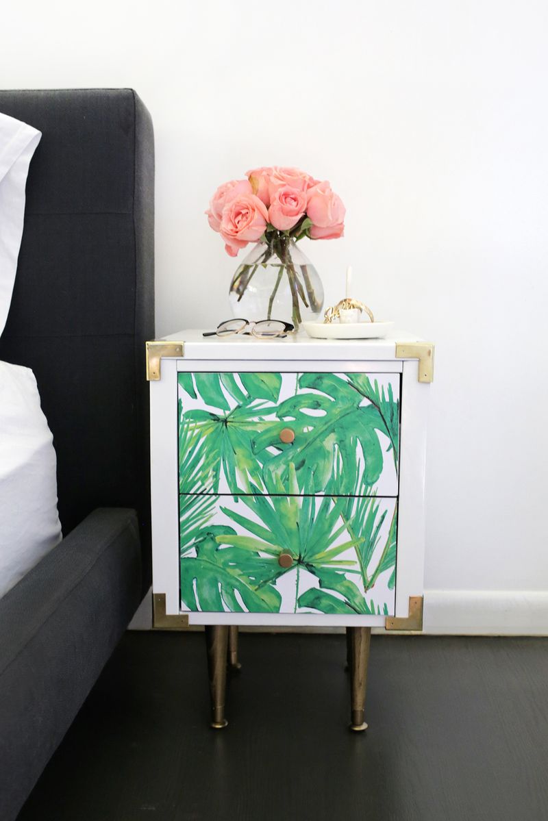 8 Ways To Use Removable Wallpaper - Diy Painted Bedside Table - HD Wallpaper 