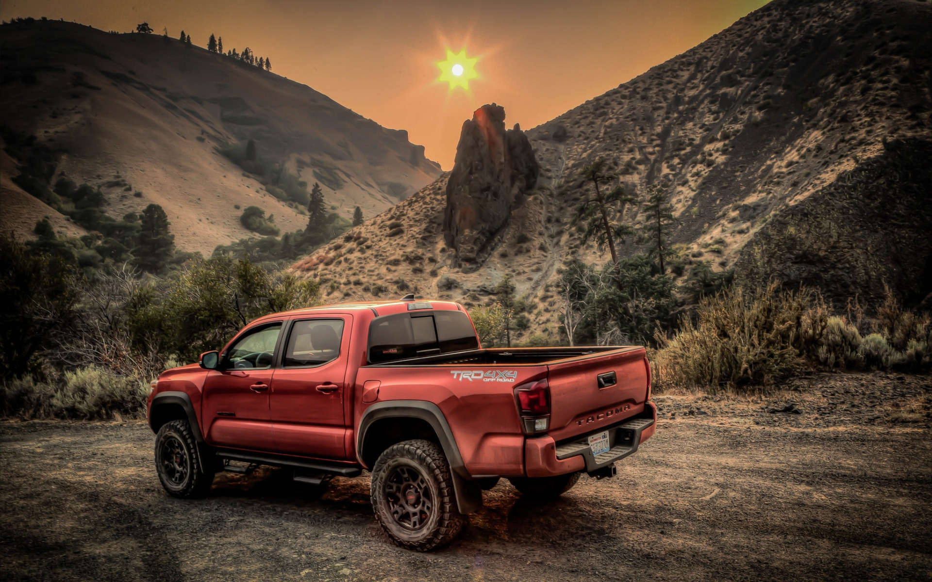 Toyota Tacoma, 2019, Rear View, Red Pickup Truck, Sunset, - Fondos De Pantalla Camionetas - HD Wallpaper 