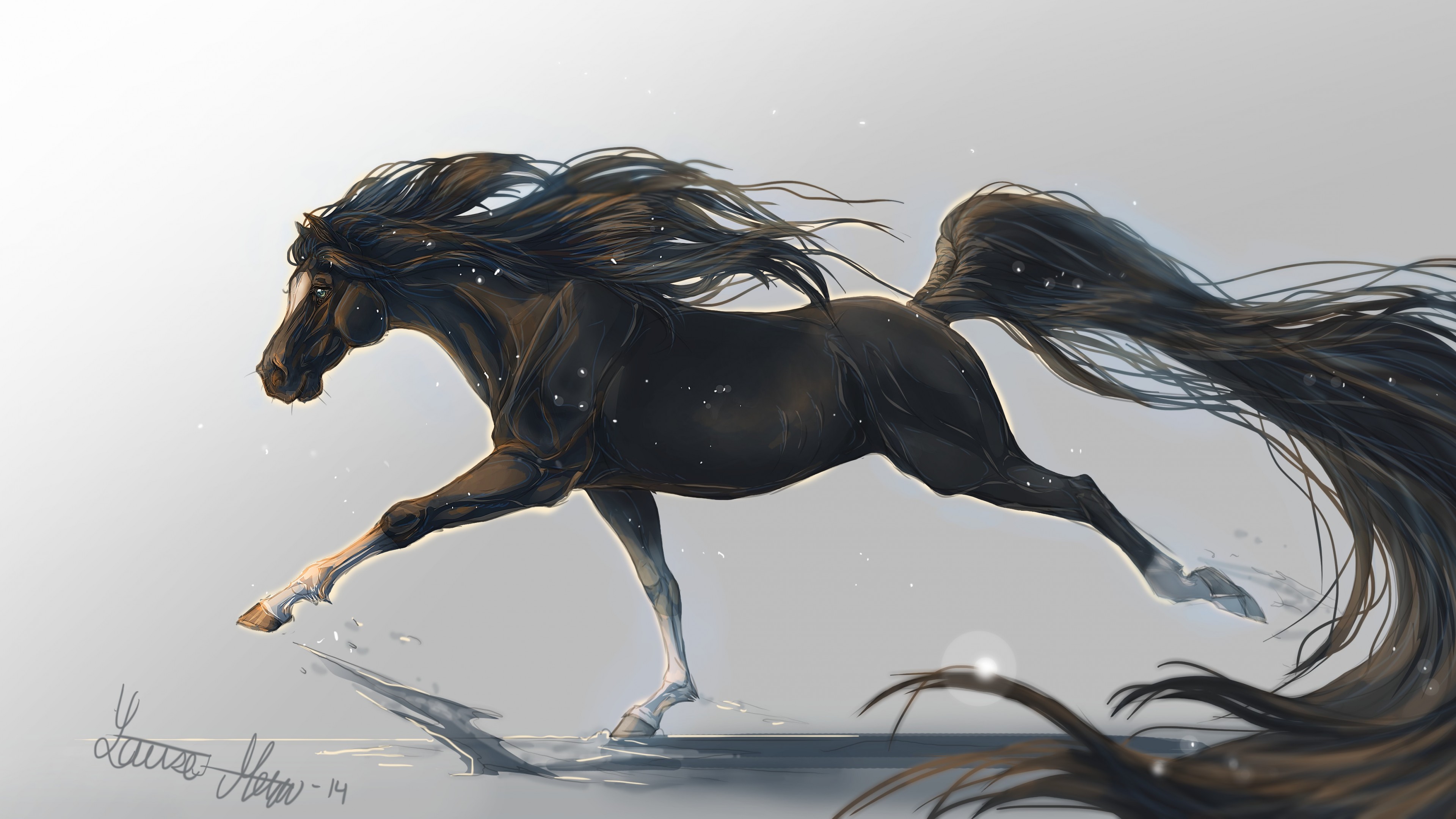 Black White Horse Art - HD Wallpaper 