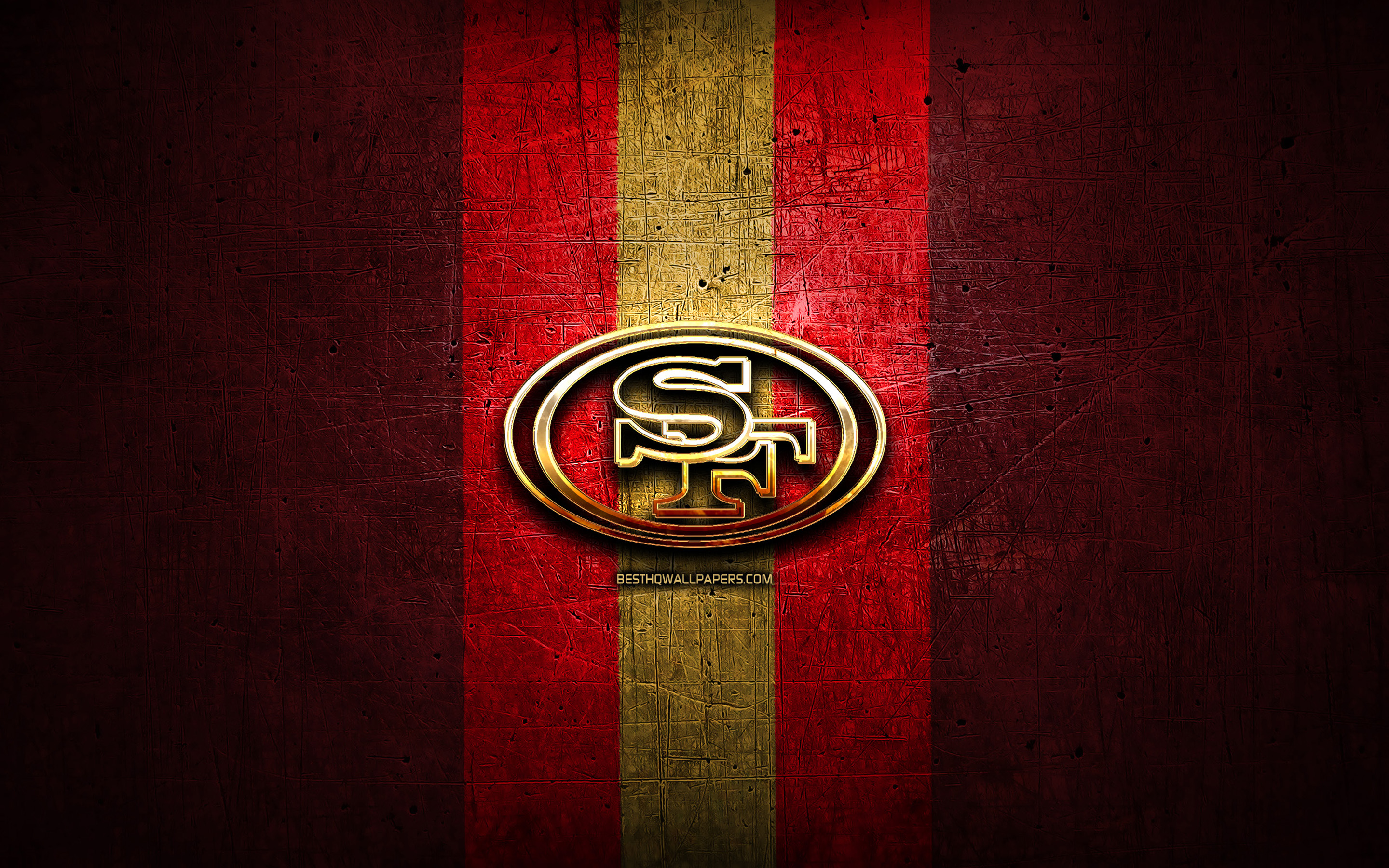 San Francisco 49ers, Golden Logo, Nfl, Red Metal Background, - Emblem - HD Wallpaper 