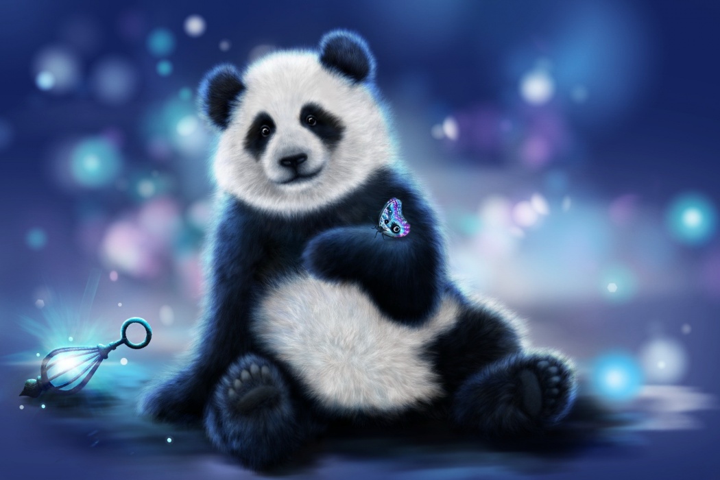 Butterfly On Cute Panda Hand Animated Wallpaper - Panda Bear - HD Wallpaper 