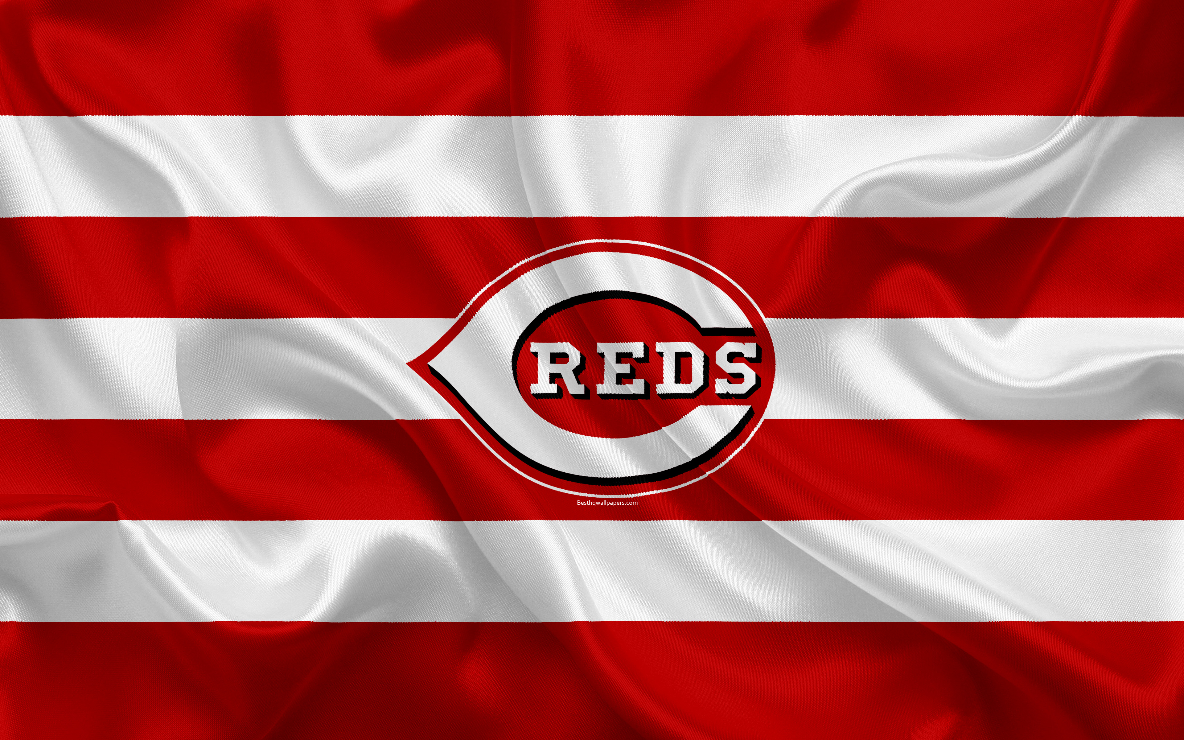 Cincinnati Reds, 4k, Logo, Silk Texture, American Baseball Cincinnati
