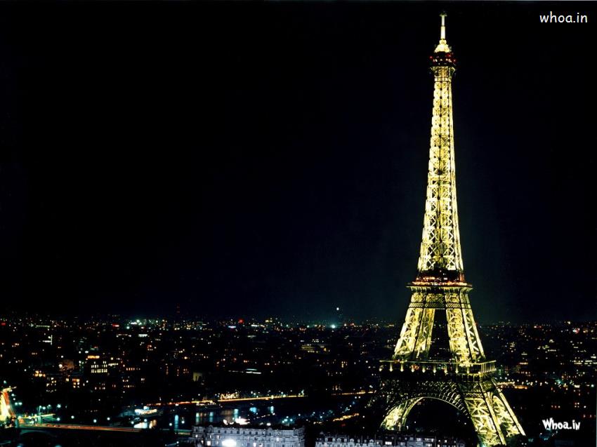Eiffel Tower Lighting With Night View Hd Wallpaper - Eiffel Tower Night View Hd - HD Wallpaper 