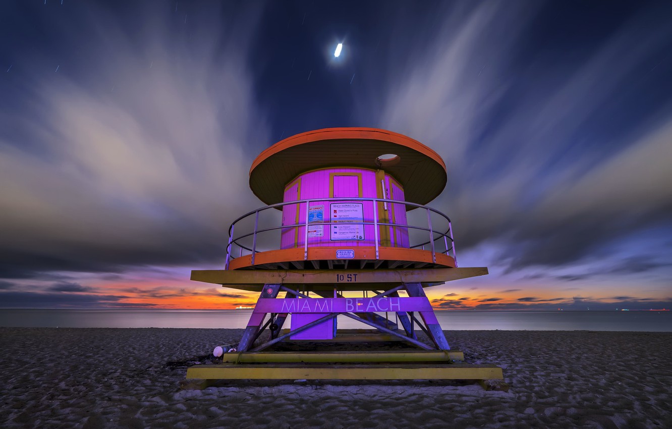 Photo Wallpaper Night, Shore, Miami, Beach - Architecture - HD Wallpaper 