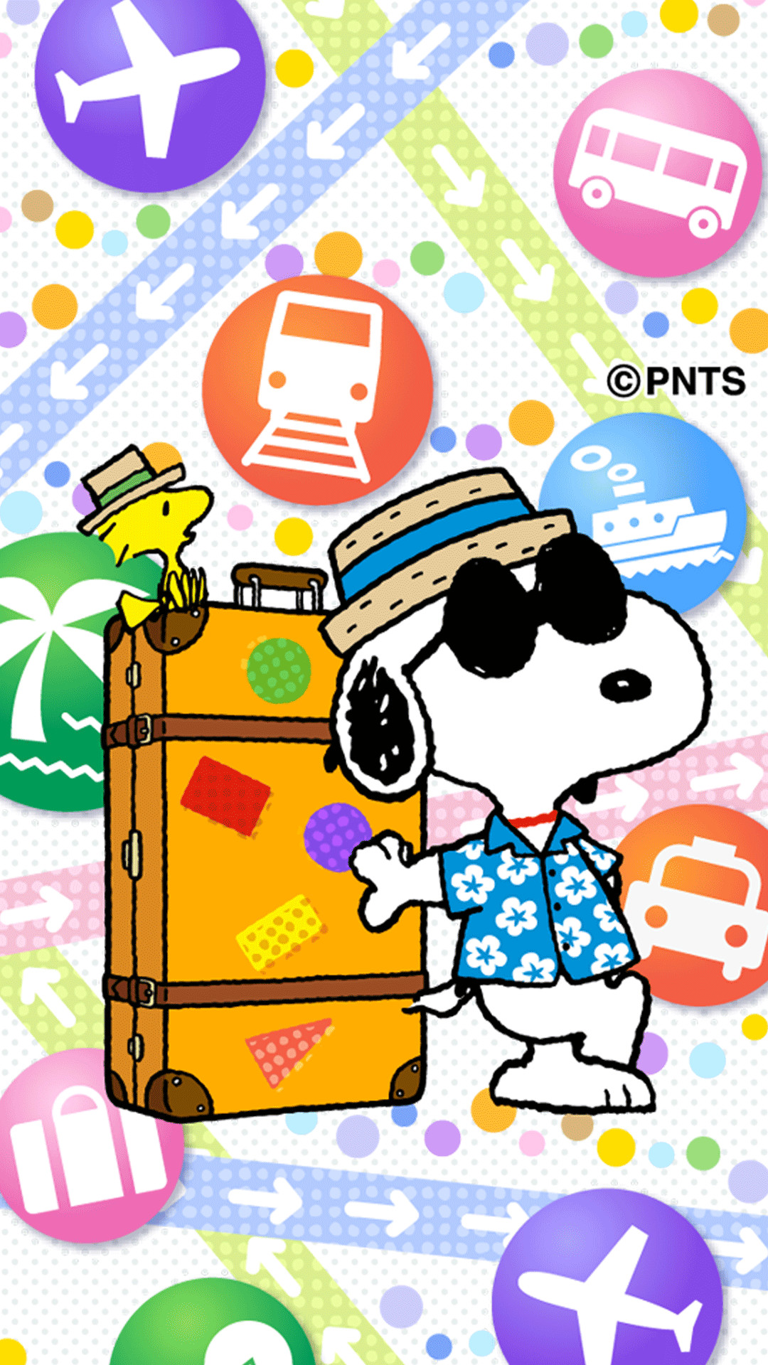 Snoopy And Woodstock With Travel Trunk Wearing Straw - Snoopy Travel - HD Wallpaper 