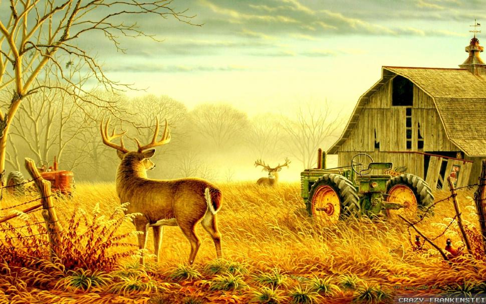 Deer At An Old Farm Wallpaper Wallpaper,artistic Hd - Country Scenes - HD Wallpaper 