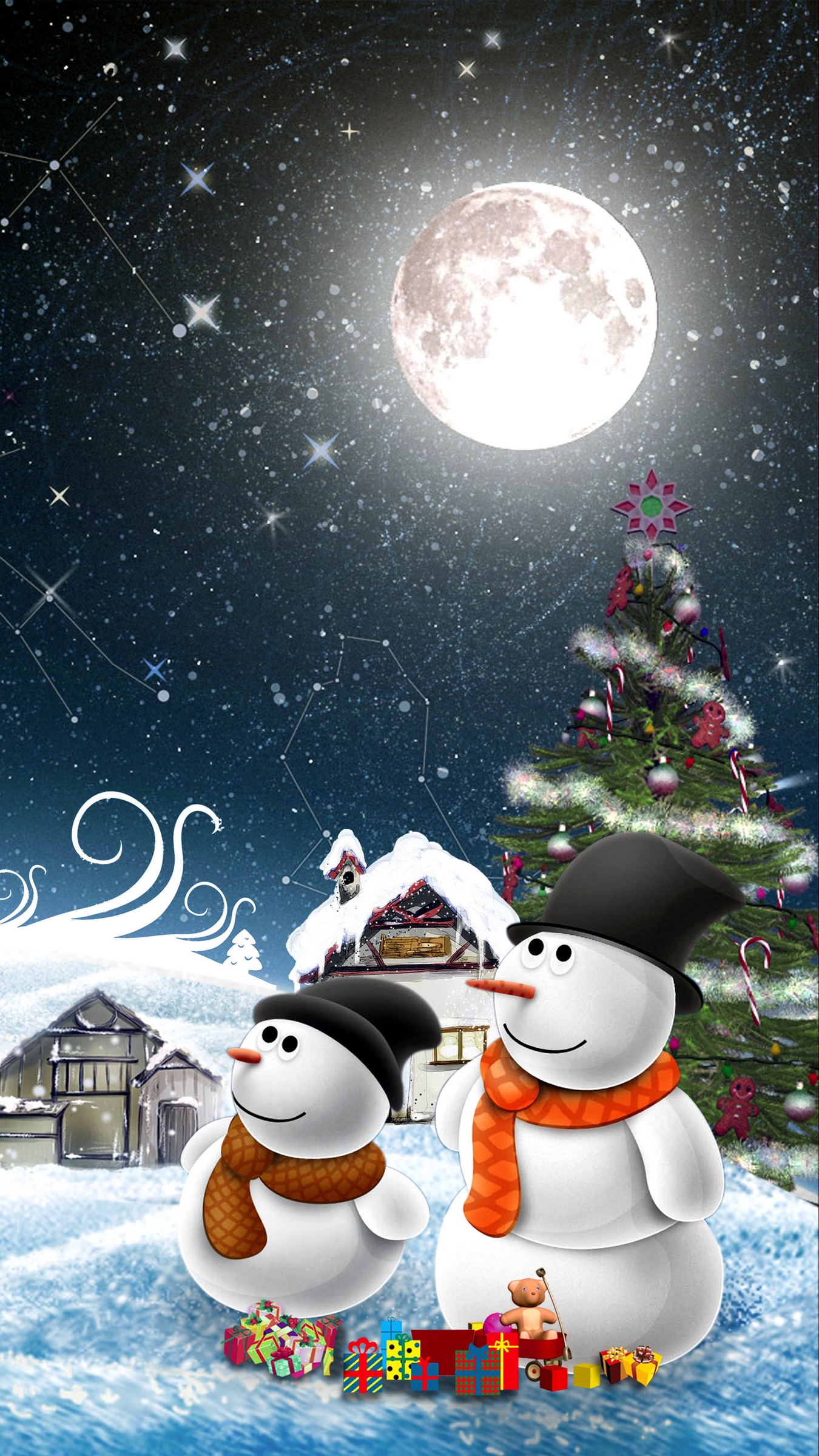 Wallpaper New Year, Snowmen, Night, Greeting, Holiday, - Christmas Iphone Wallpaper Snowman - HD Wallpaper 