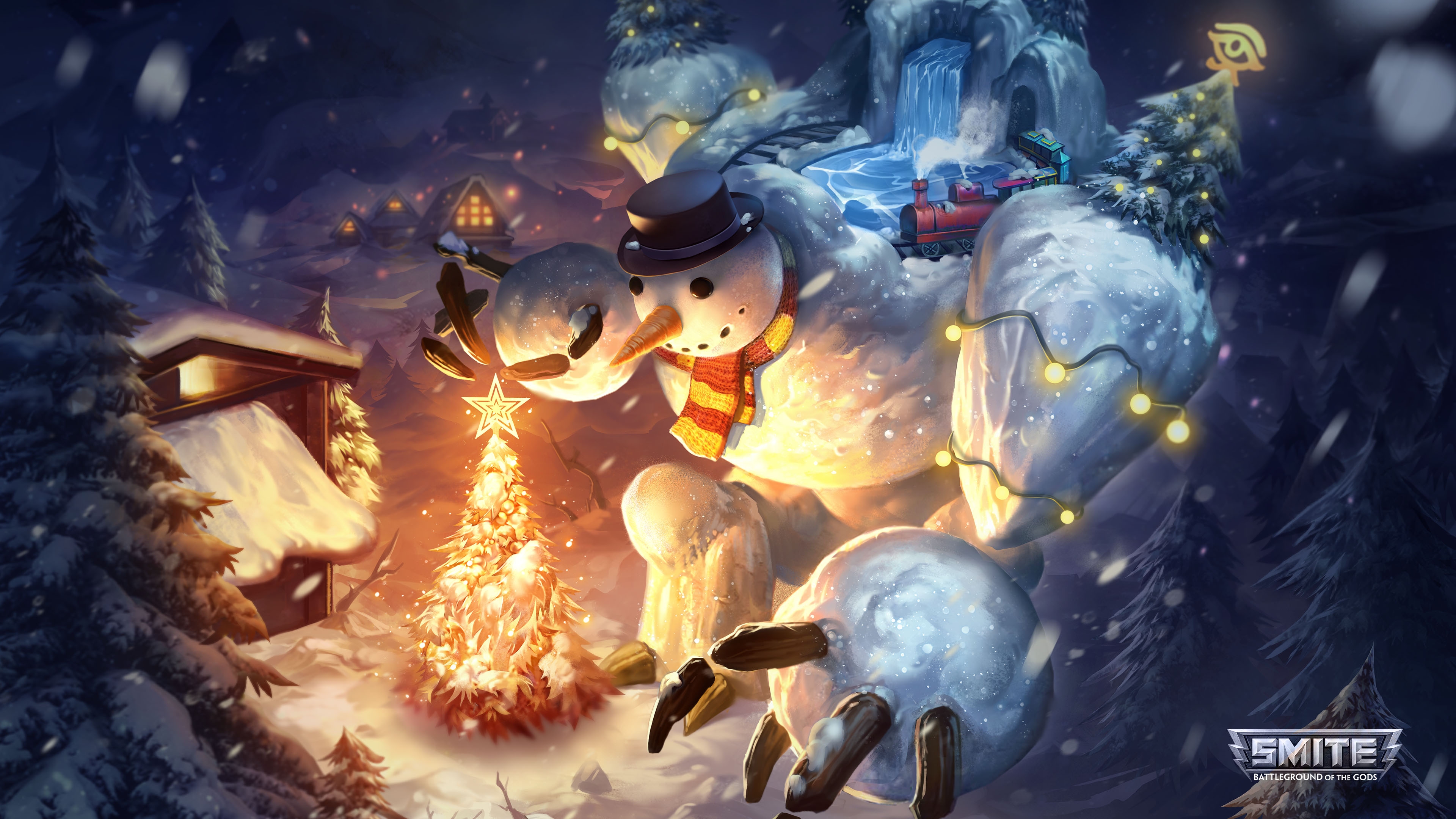 Smite, Landscape, Concept Art, Christmas, Snowman - Geb Snowman Skin - HD Wallpaper 