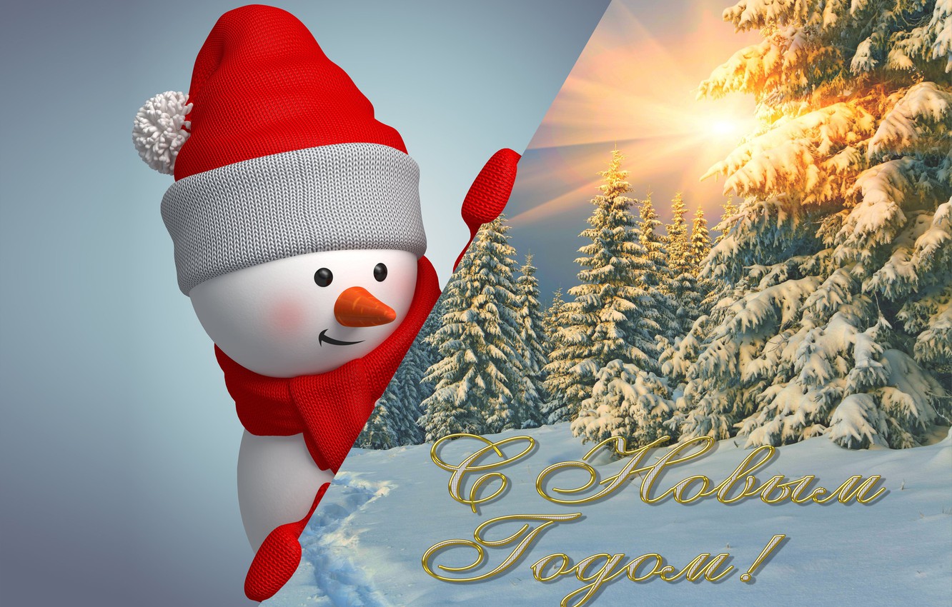 Photo Wallpaper New Year, Snowman, Winter, Cute, Snowman - Картинка Пейзаж Зима Природа - HD Wallpaper 