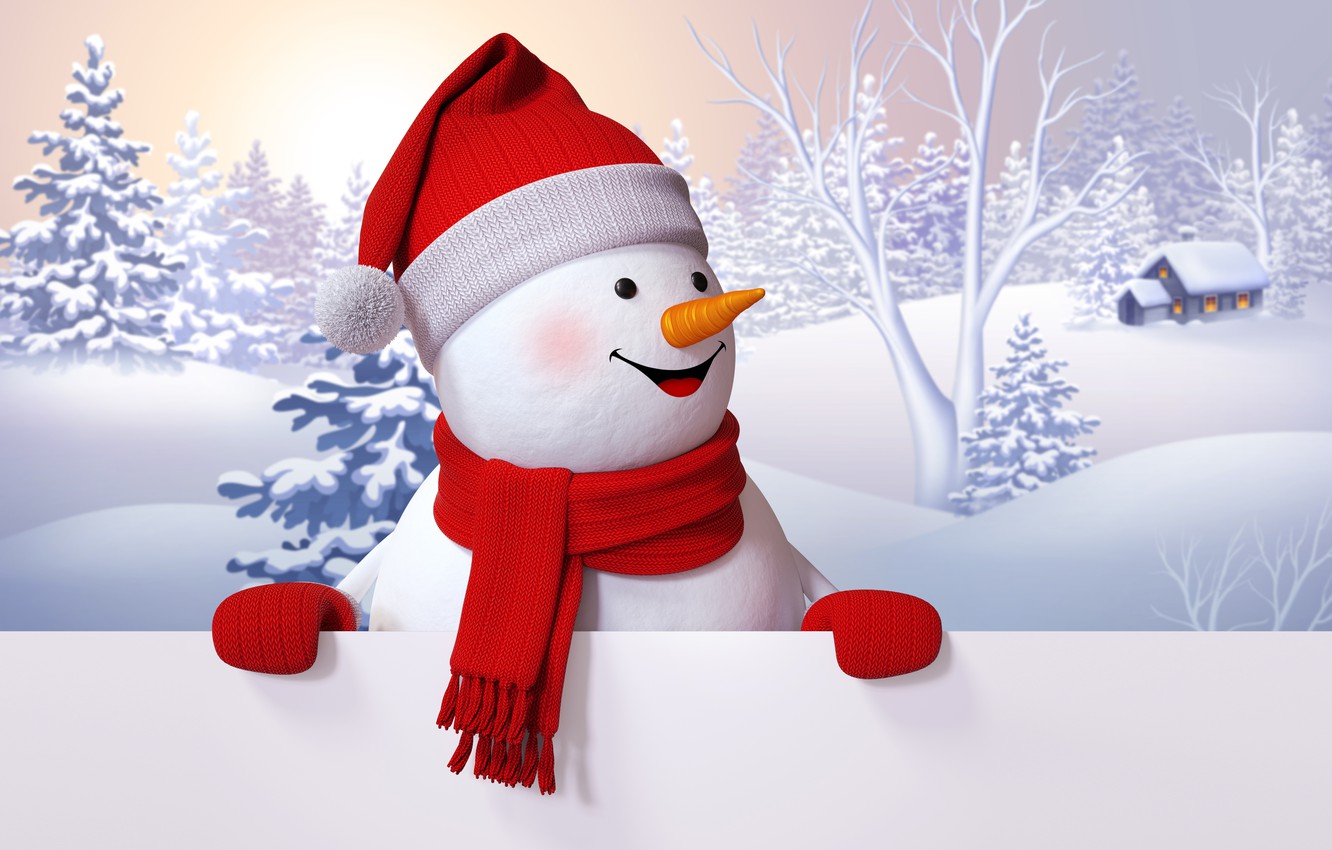 Photo Wallpaper Snowman, Happy, Winter, Snow, Cute, - Snow Man Holding Card - HD Wallpaper 