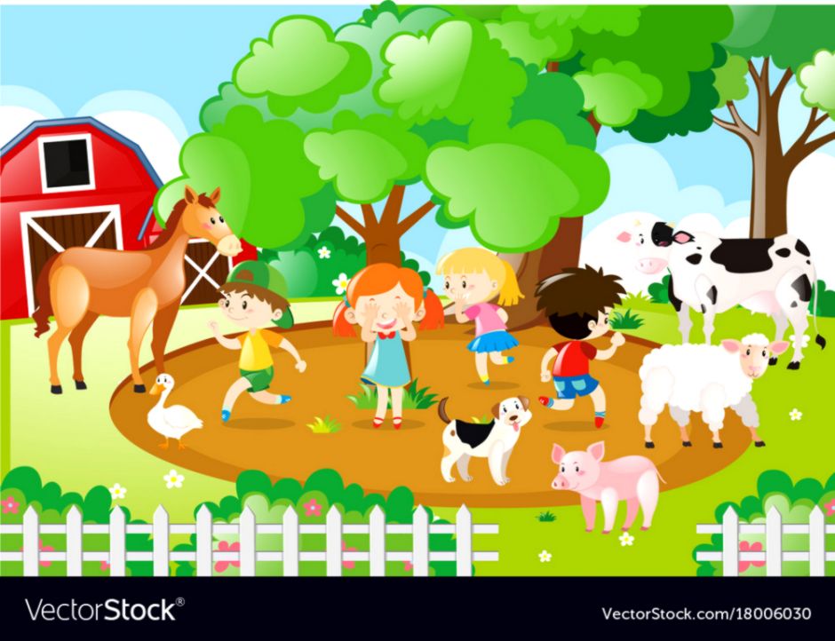 Kids And Farm Animals In The Farm Royalty Free Vector - Animals In The Farm - HD Wallpaper 