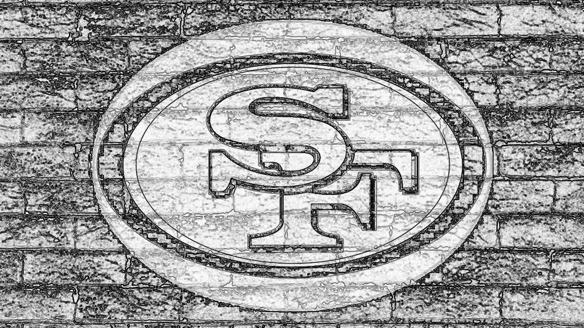 Sf 49ers Logo On Grey Brick Wall Drawing Bw - San Francisco 49ers - HD Wallpaper 