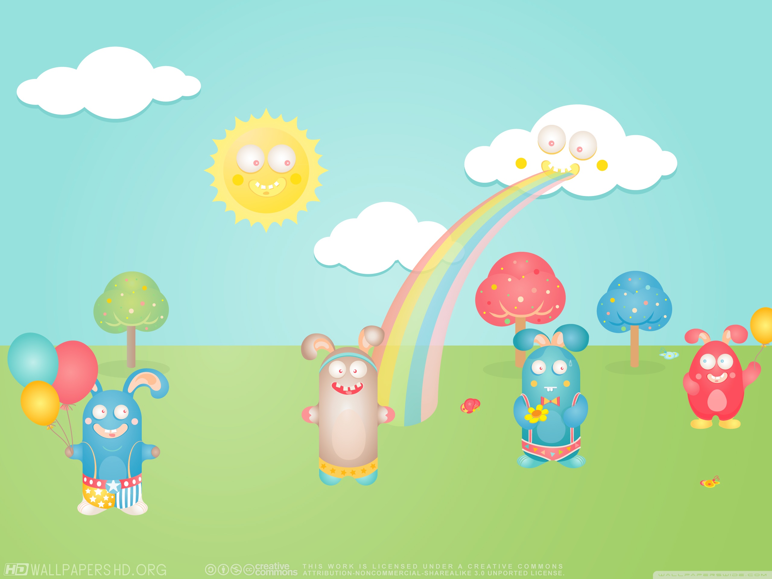 Gambar Kartun Kelinci Pelangi - HD Wallpaper 