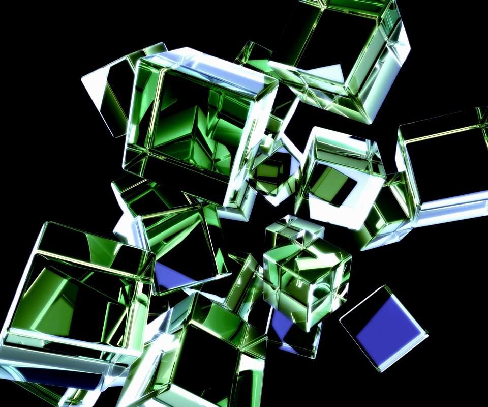 Green Black Cubes - HD Wallpaper 