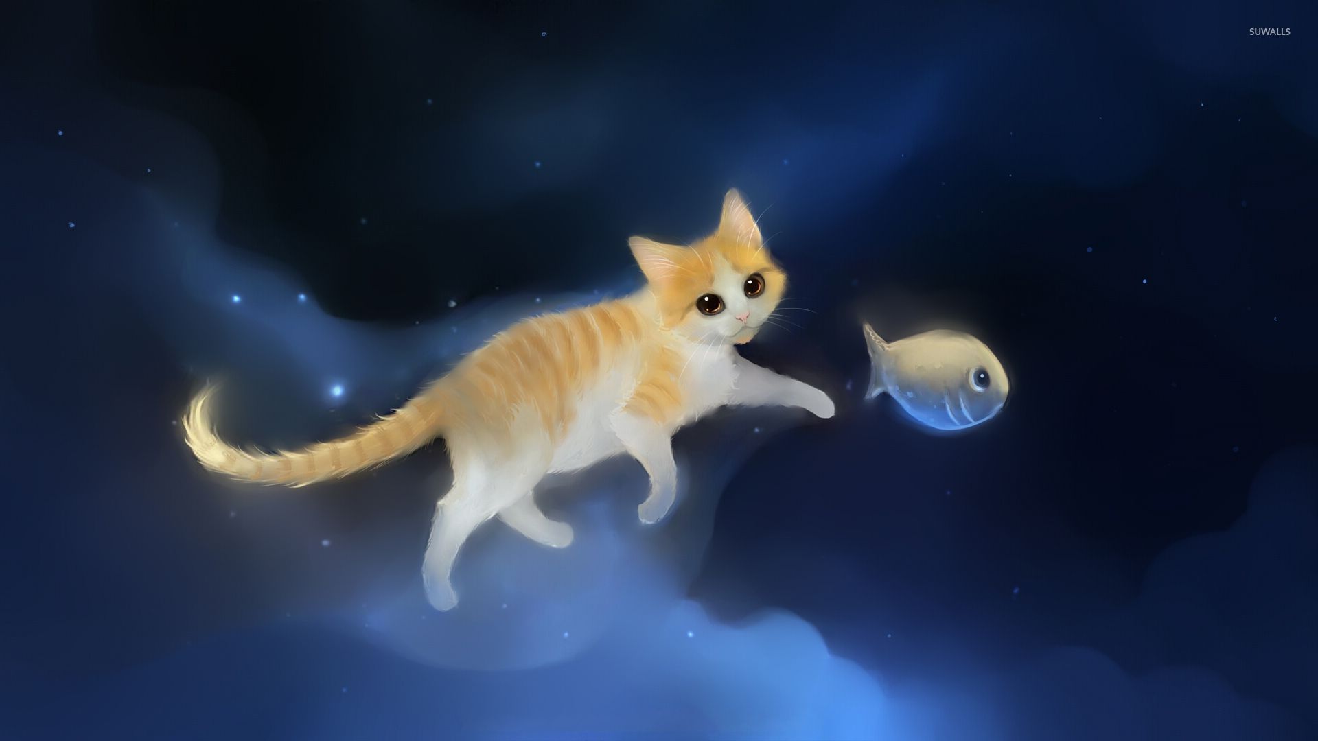 Cat And Fish Digital - HD Wallpaper 