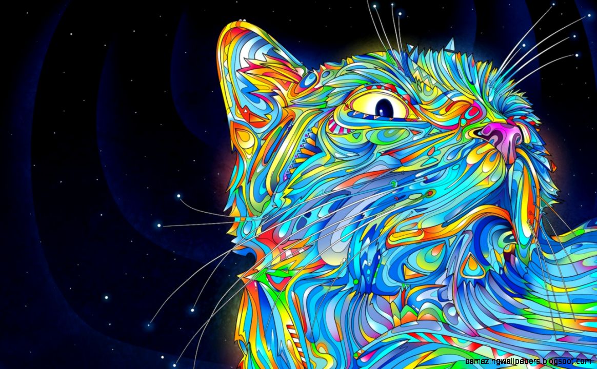 Hipster Space Cat - Trippy Cat Backgrounds - HD Wallpaper 