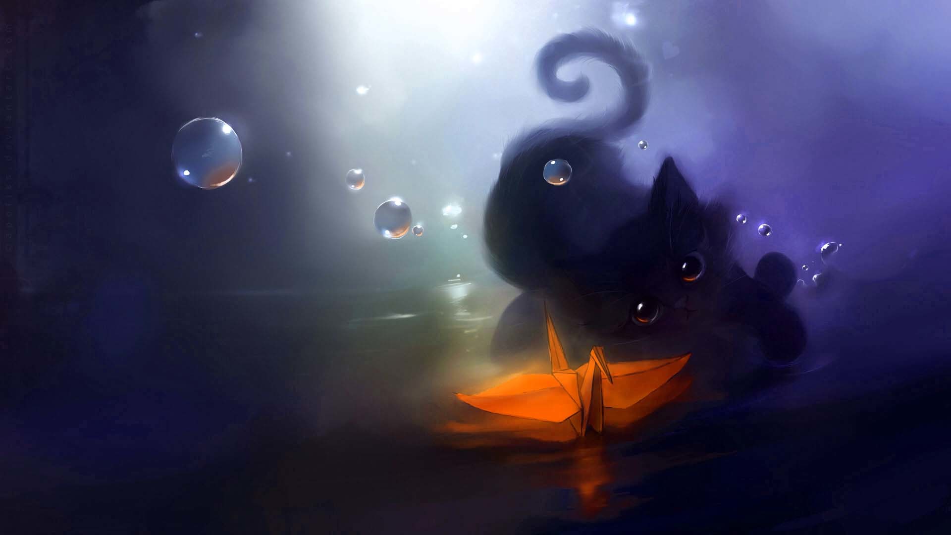 Cute Anime Cat Wallpaper - Cat Backgrounds - HD Wallpaper 