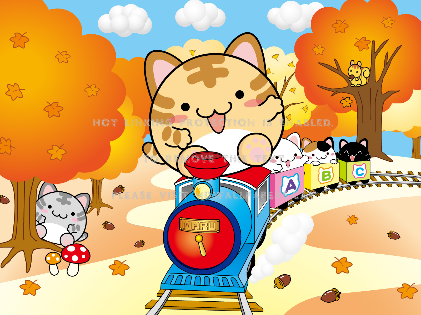 Maruneko Train Kawaii Cat Cute - Cartoon - HD Wallpaper 