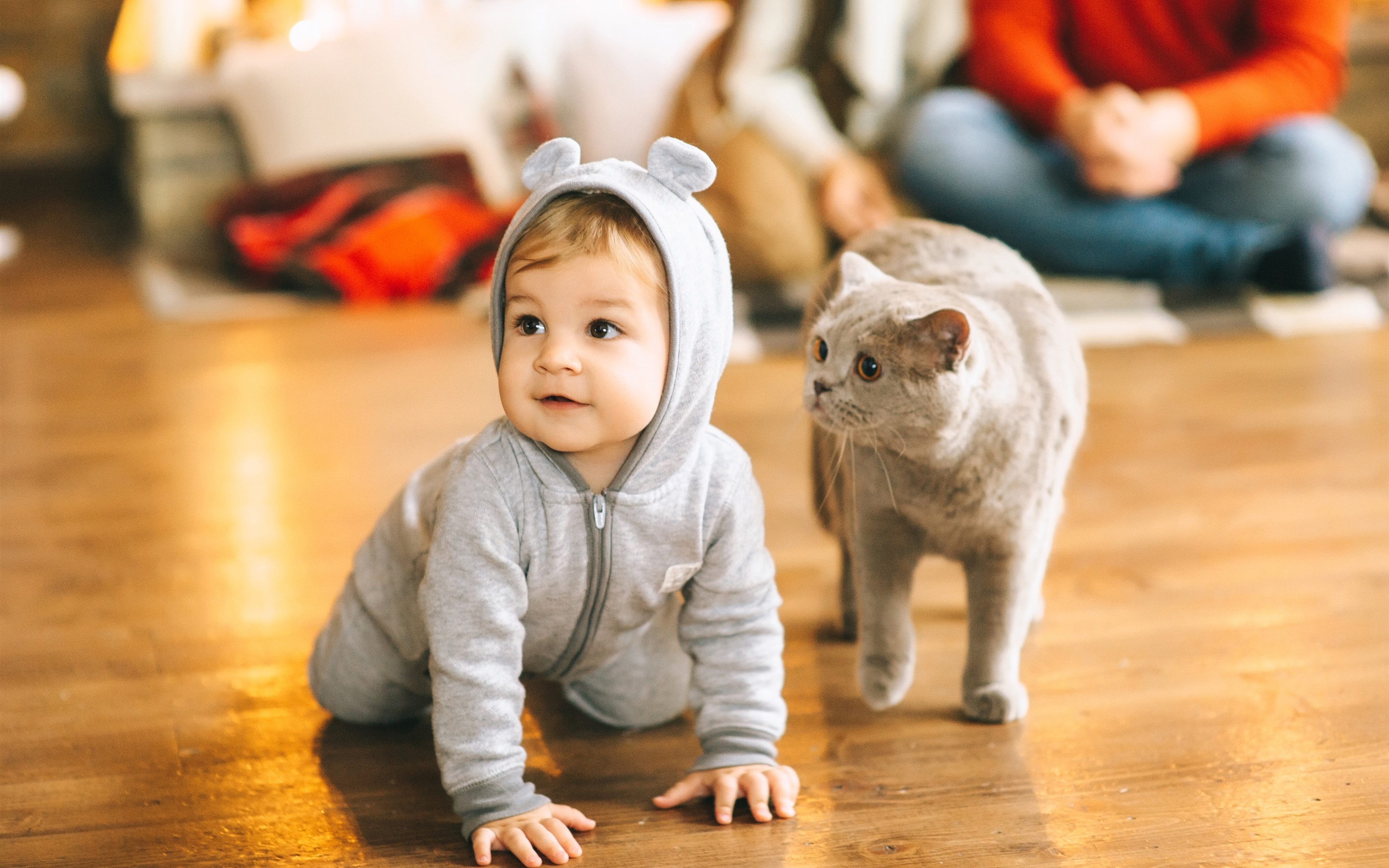 Wallpaper Cute Baby And Cat, Floor - Cute Baby With Cat Hd - HD Wallpaper 