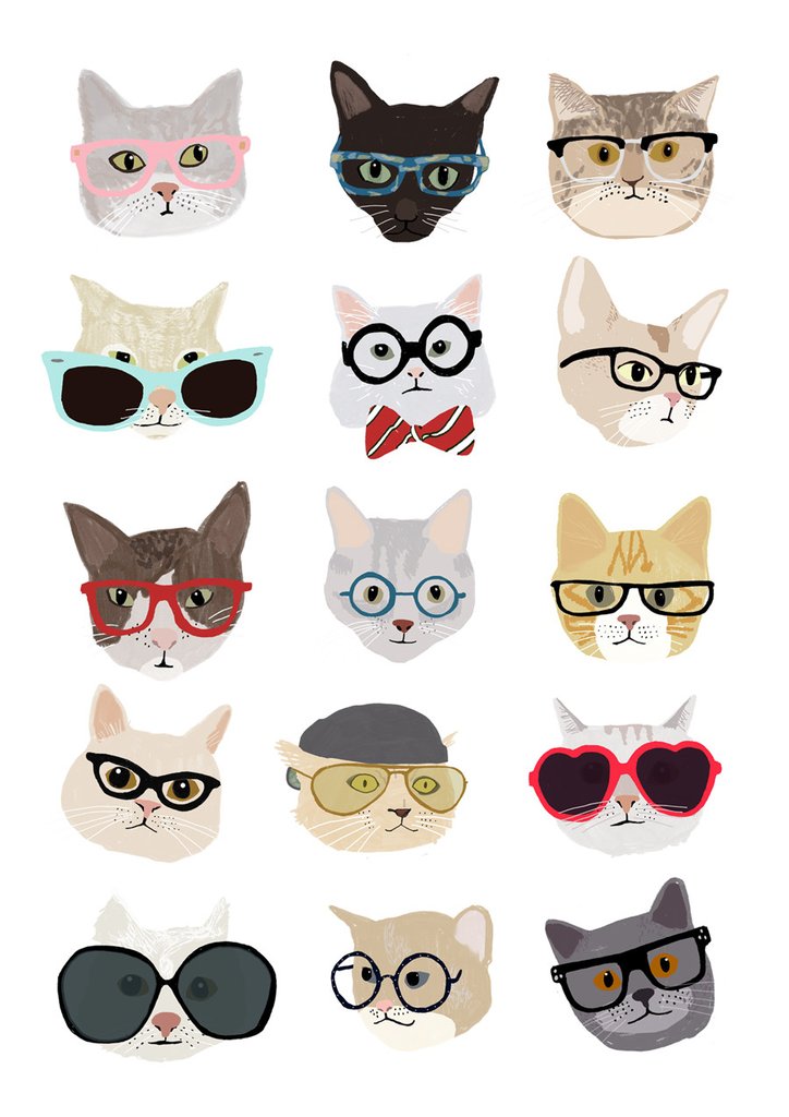 Hipster Cat-themed Phone Wallpaper - Cats In Glasses Print - HD Wallpaper 