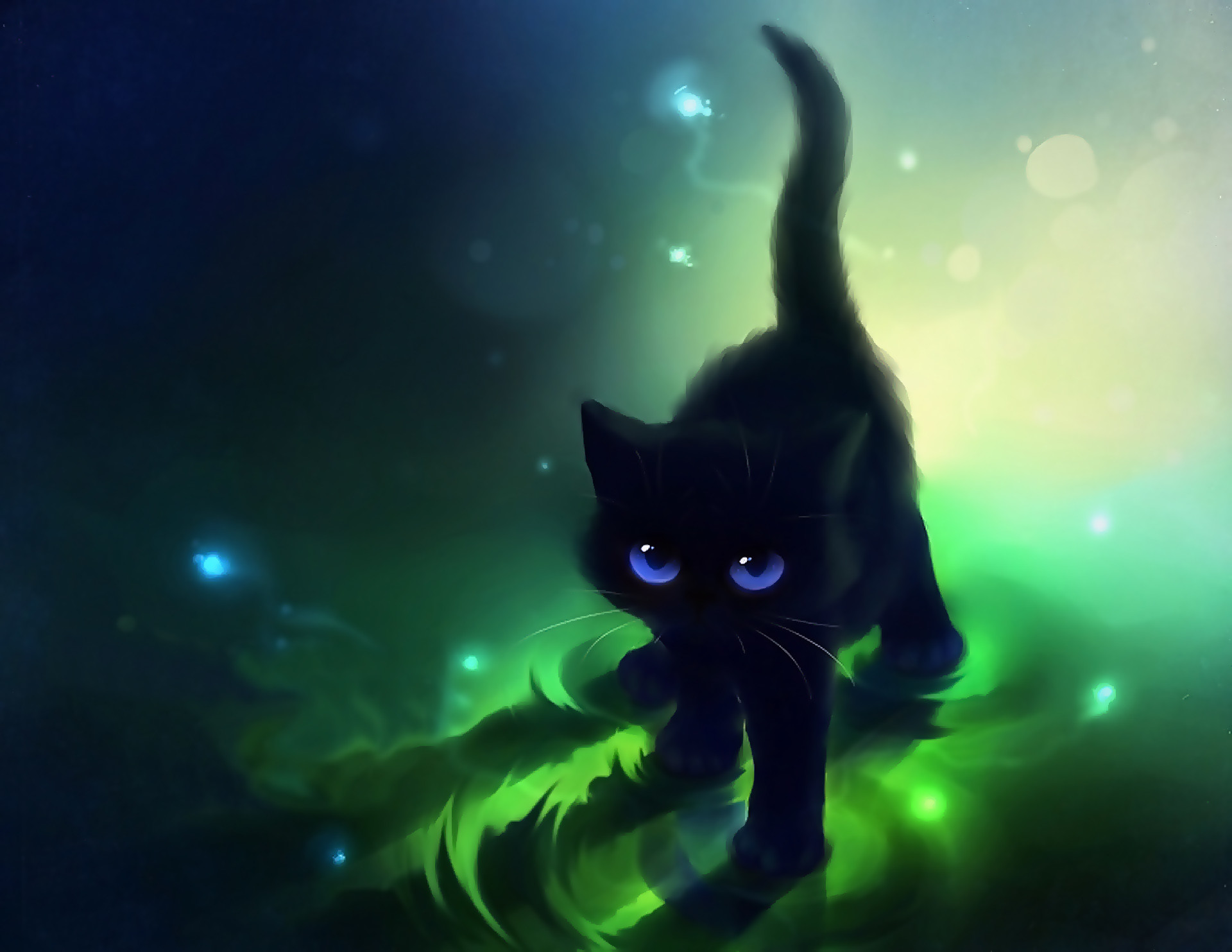 Kittens With Wings Animals Other Black Cat Blue Eyes - Anime Black Cat Background - HD Wallpaper 