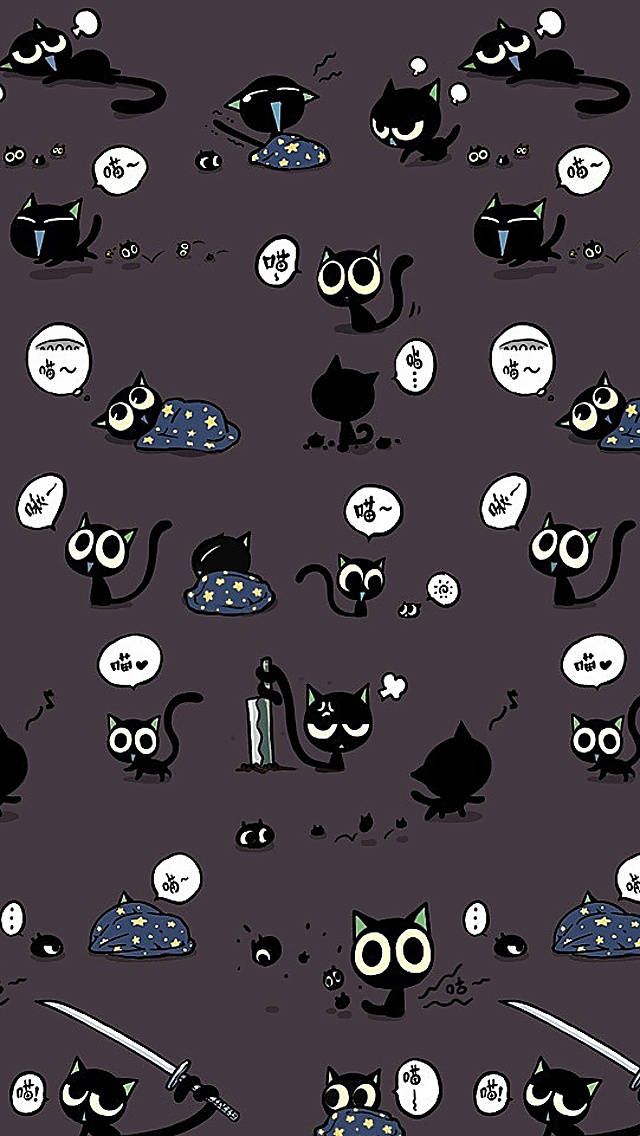 Cute Iphone 5c Wallpapers - Cartoon Cute Black Cat - HD Wallpaper 