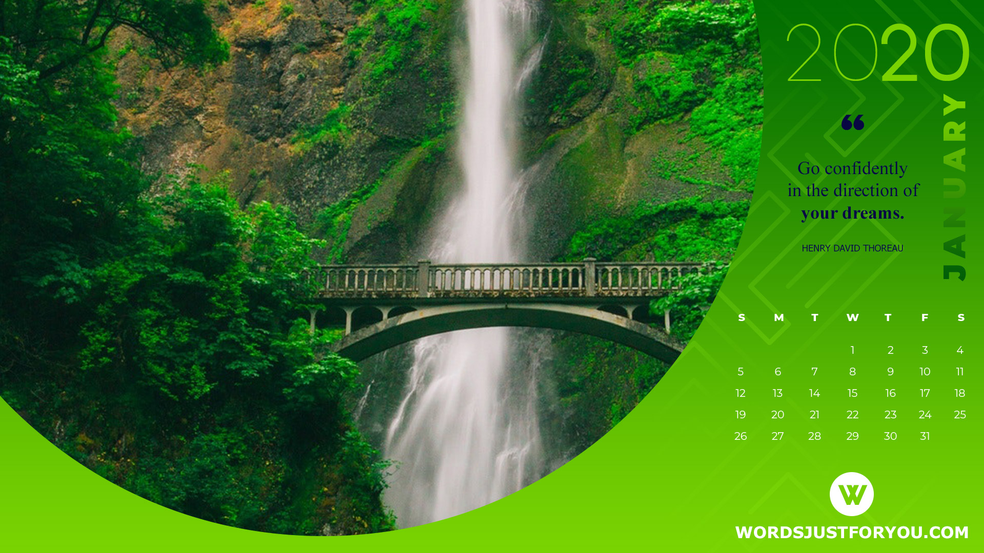 January 2020 Calendar Wallpaper Hd Forest Waterfall - January 2020 Wallpaper Hd - HD Wallpaper 