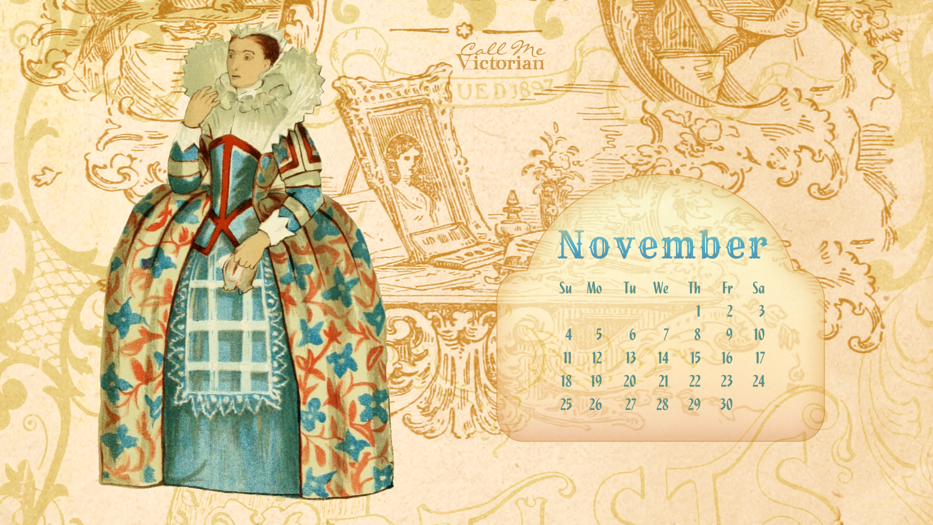 November 2012 Calendar Wallpaper - Victorian Computer Background - HD Wallpaper 