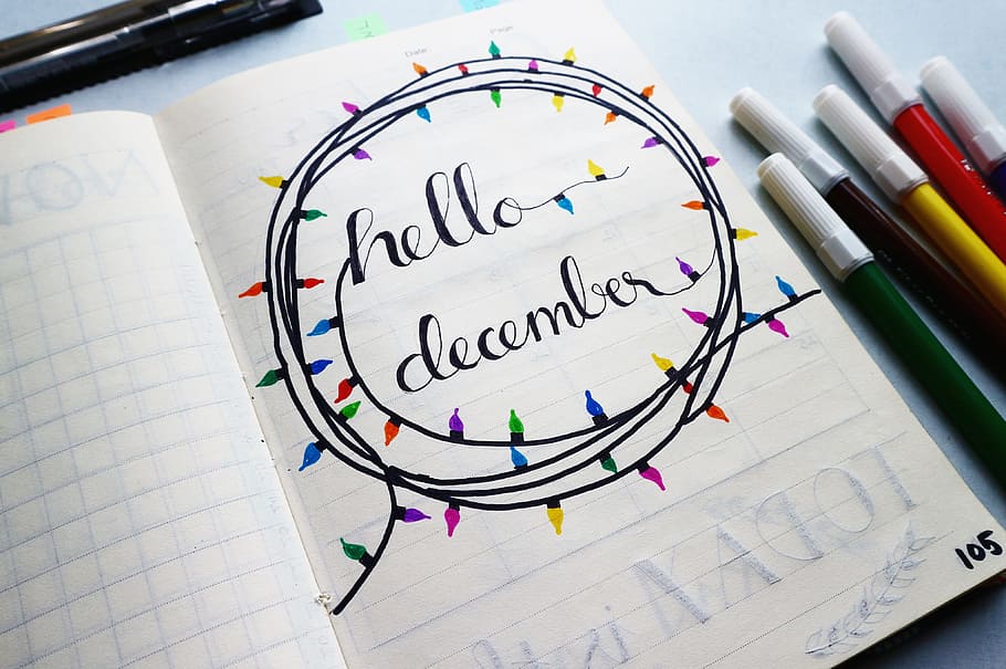 Hello December Calligraphy, Colorful, Colourful, Composition, - December Title Page Bullet Journal - HD Wallpaper 
